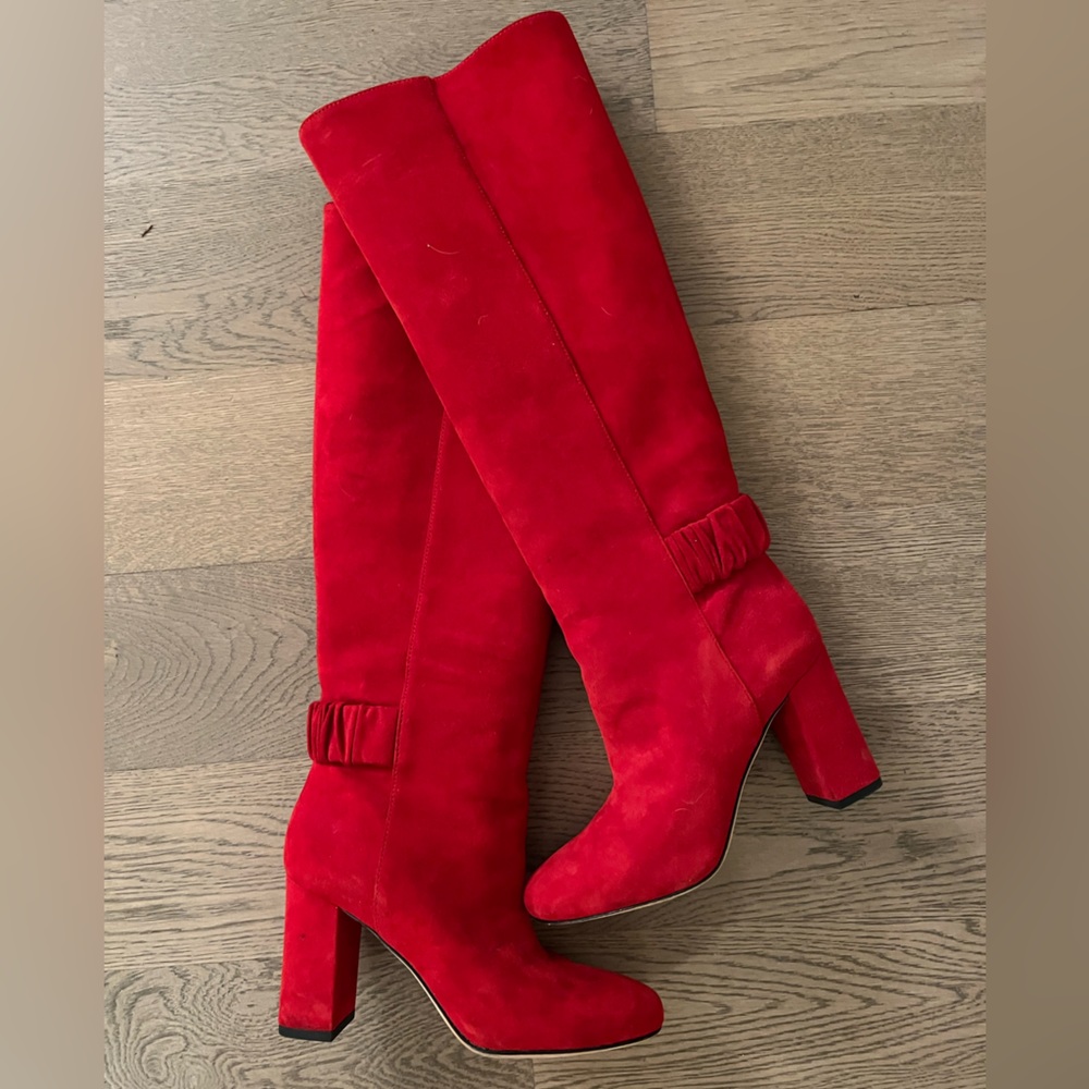 Via Spiga Red Suede Mid Heel Boots Size 6 36 Great Condition